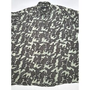 Basic Elements XL Button Up 100% Silk Shirt Floral Print Short Sleeve Menswear